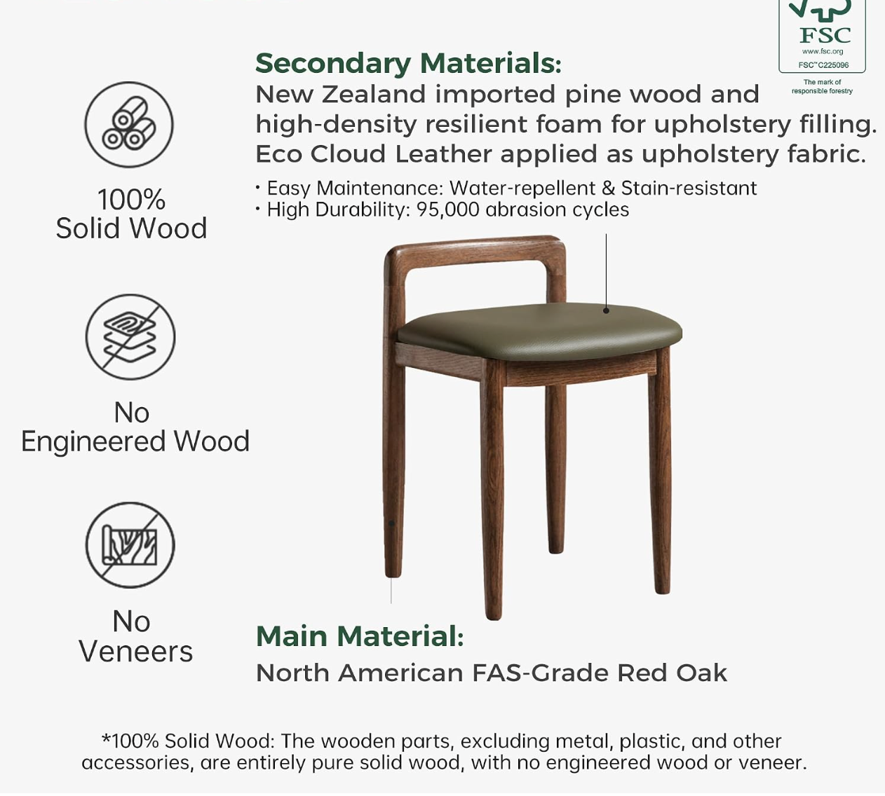 Beech, Oak Solid Wood Makeup Stool