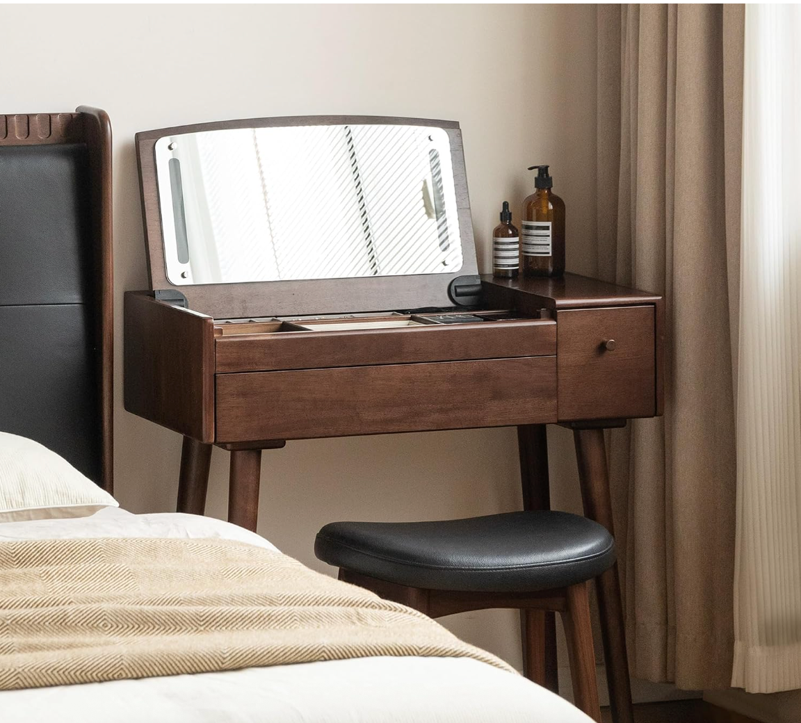 Solid RubberWood Vanity Table Mirror LED Touch Light