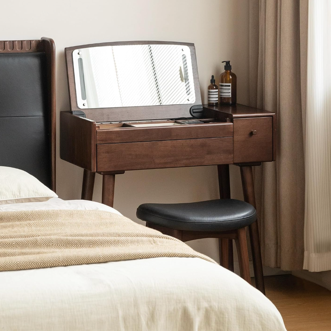 Solid RubberWood Vanity Table Mirror LED Touch Light