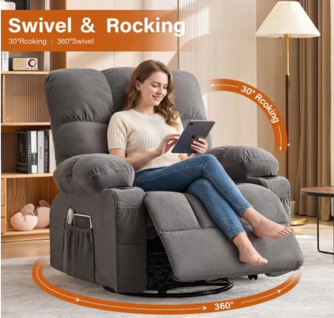 Electric Oversized Swivel Rocker Recliner with Massage and Heat