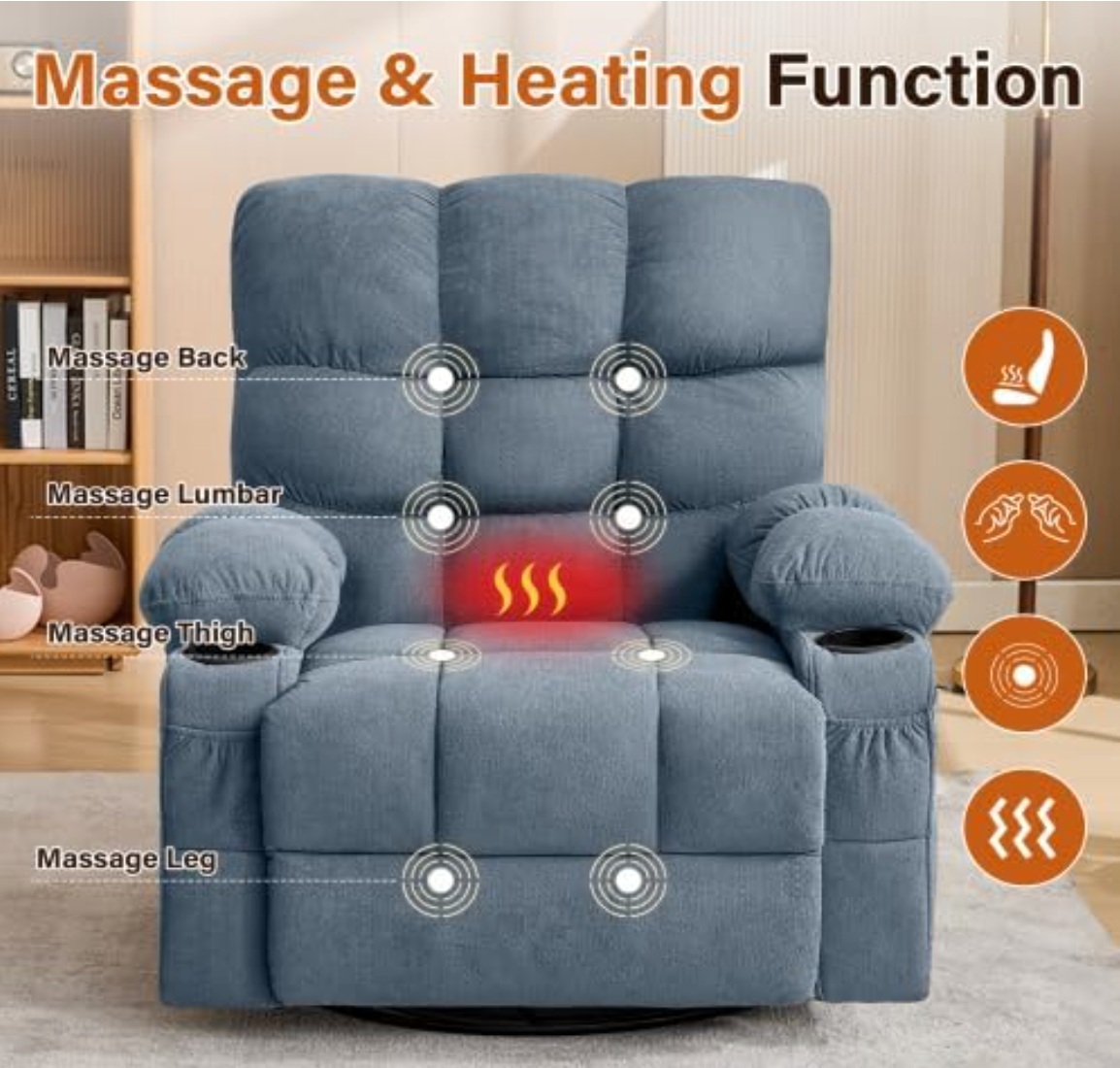 Electric Oversized Swivel Rocker Recliner with Massage and Heat