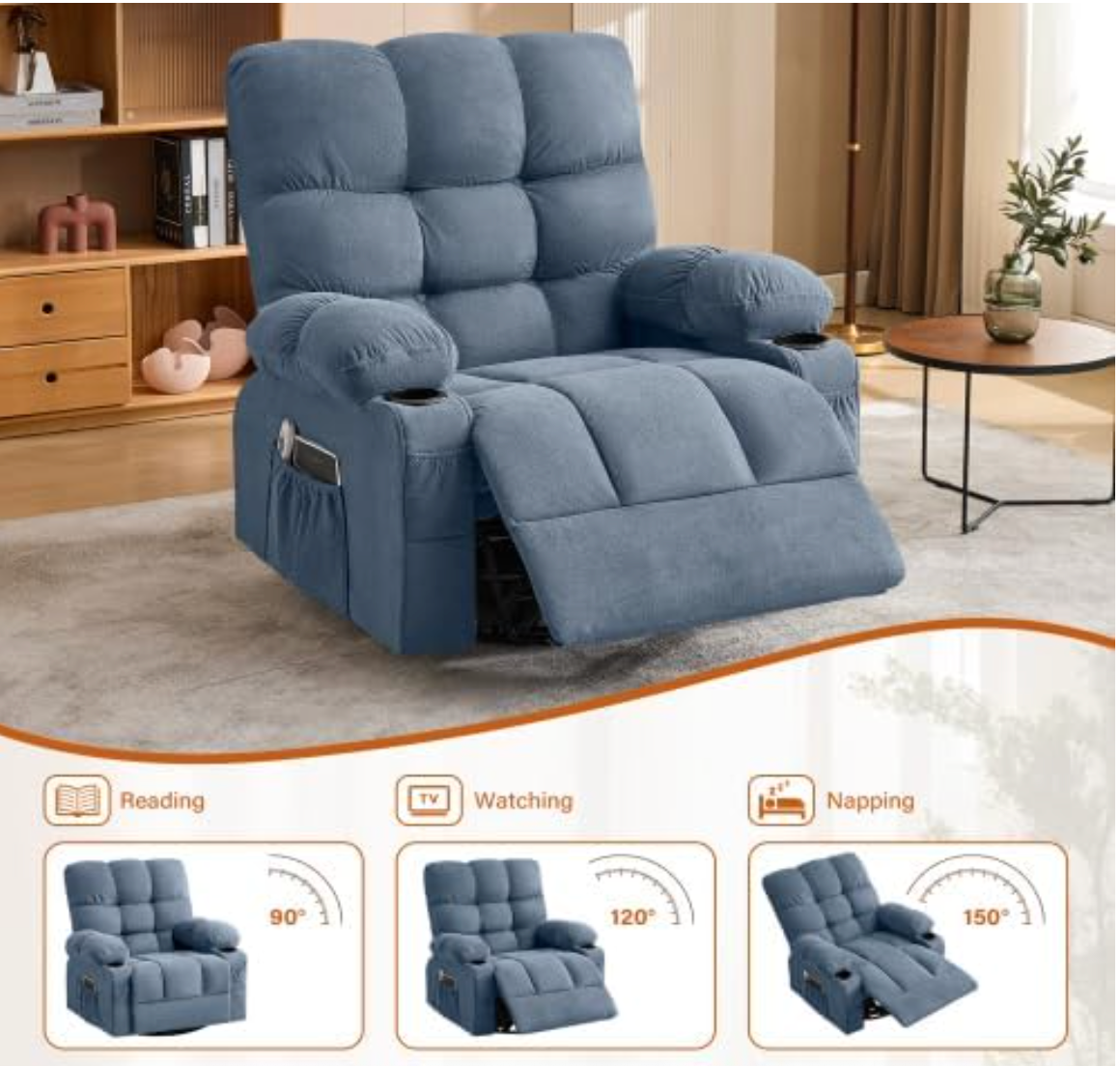 Electric Oversized Swivel Rocker Recliner with Massage and Heat
