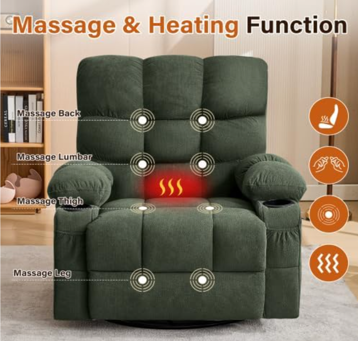 Electric Oversized Swivel Rocker Recliner with Massage and Heat