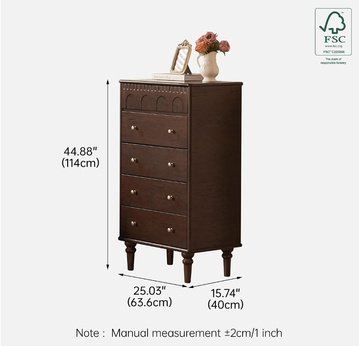 Black Walnut, Ash Solid Wood French Retro Chest of Drawers