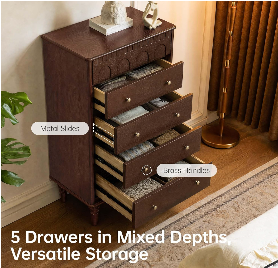 Black Walnut, Ash Solid Wood French Retro Chest of Drawers
