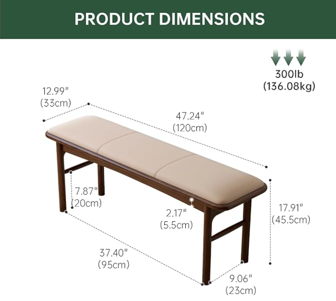 Oak Solid Wood Upholstered Entryway Bench with Matching Stool