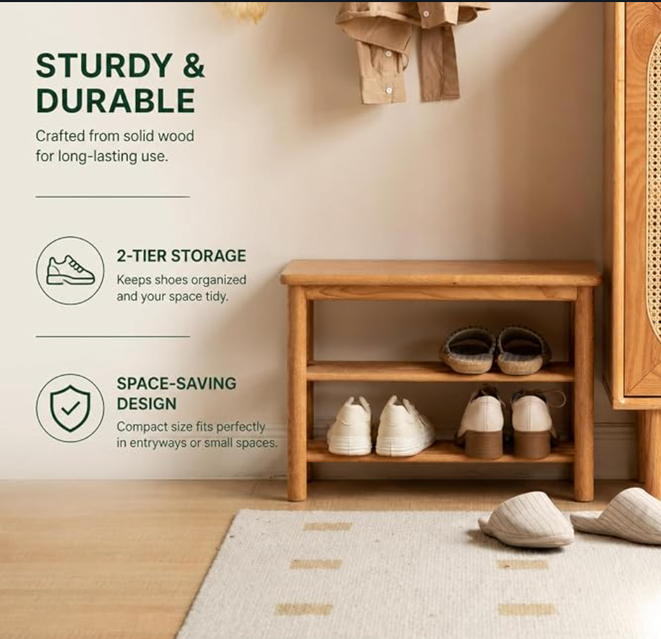 Beech, Oak Solid Wood Shoe Storage Bench