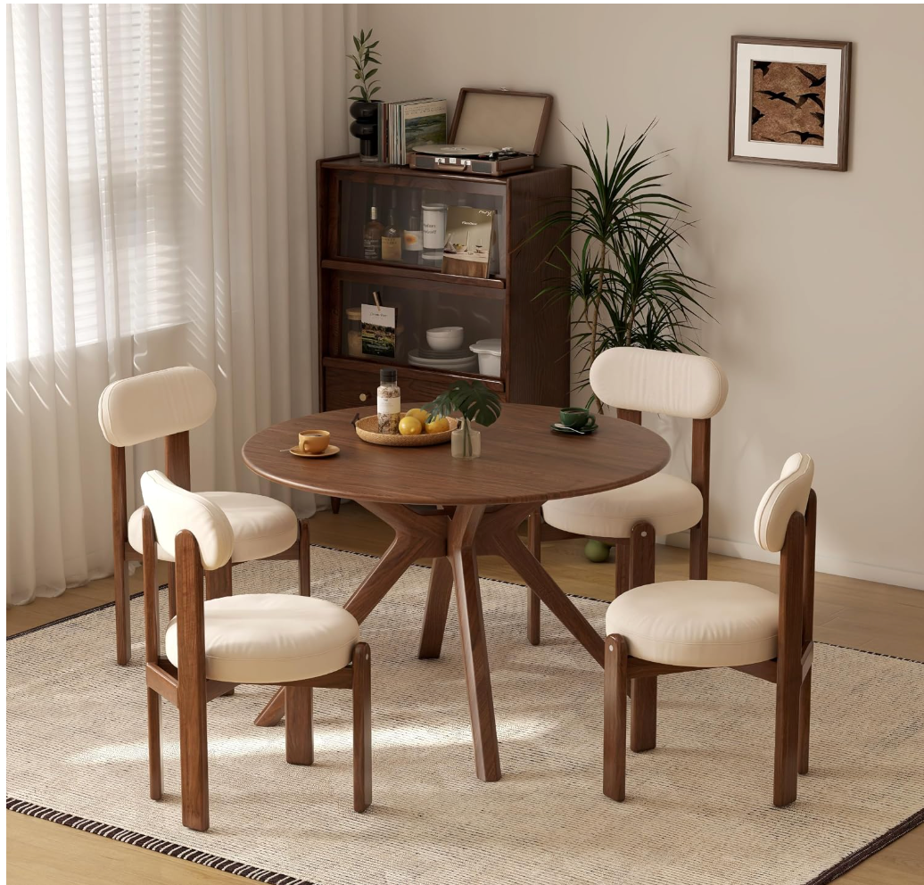 welcome Black Walnut, Oak Solid Wood Round Dining Table with X-Shape Crossed Legs