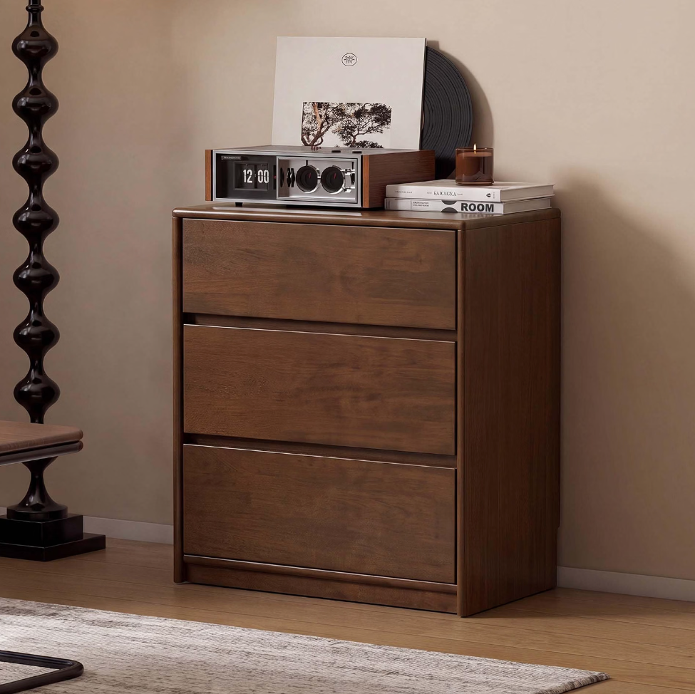 Solid Rubberwood Wood Compact 3-Drawer Chest with Small Footprint