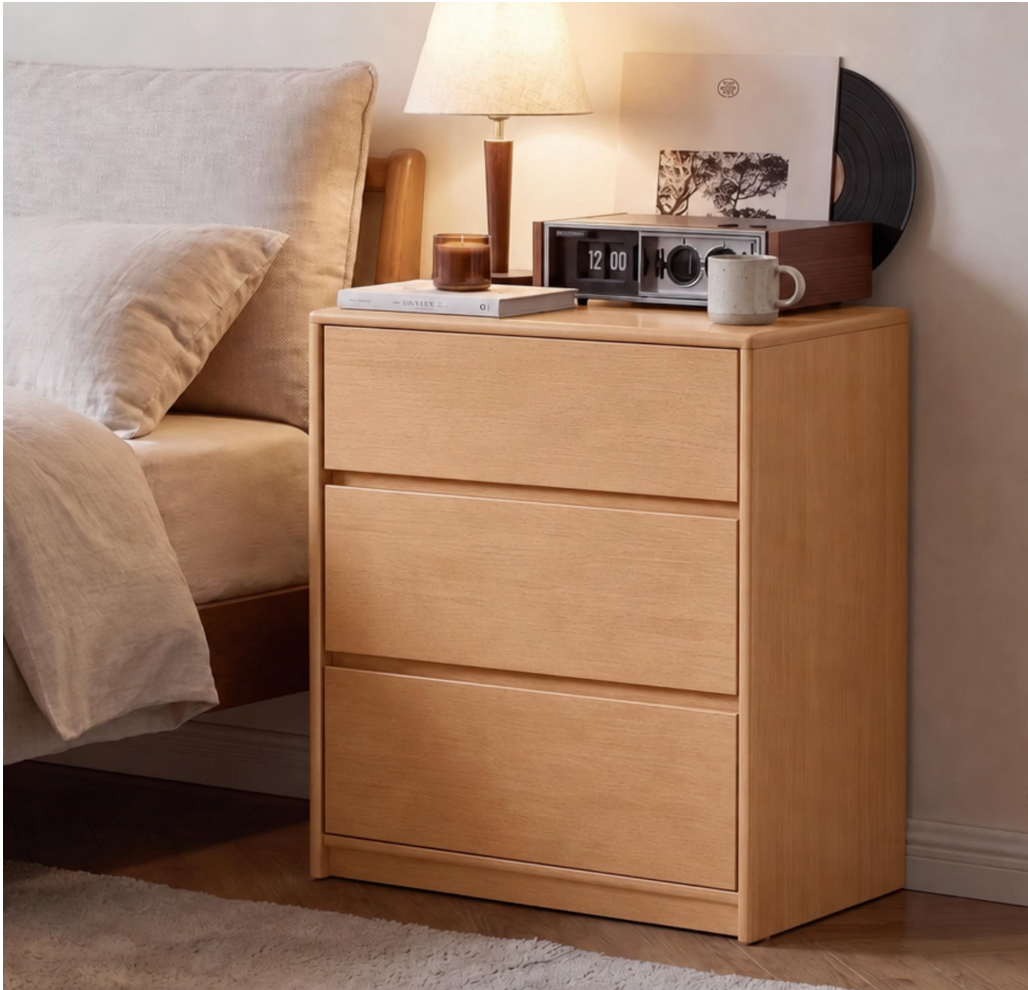 Solid Rubberwood Wood Compact 3-Drawer Chest with Small Footprint