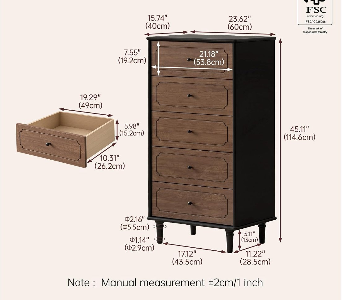 Ash, Rubberwood Solid Wood French Retro Chest of Drawers