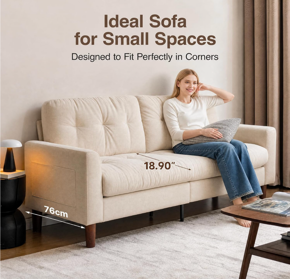 Track Arm Tufted Sofa with Side Pocket Storage