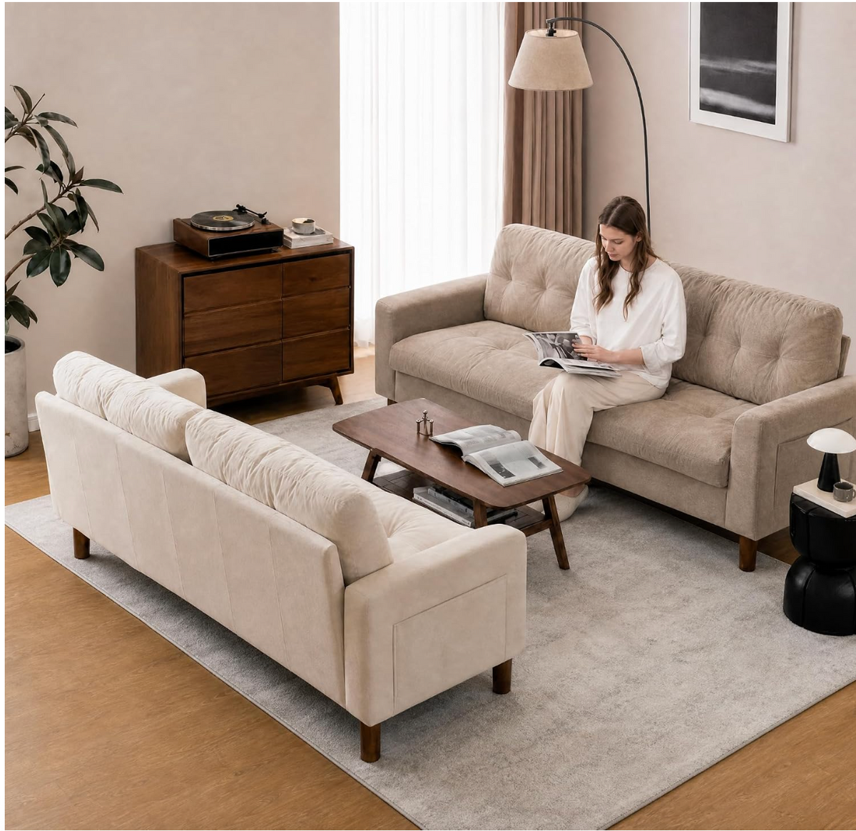 Track Arm Tufted Sofa with Side Pocket Storage