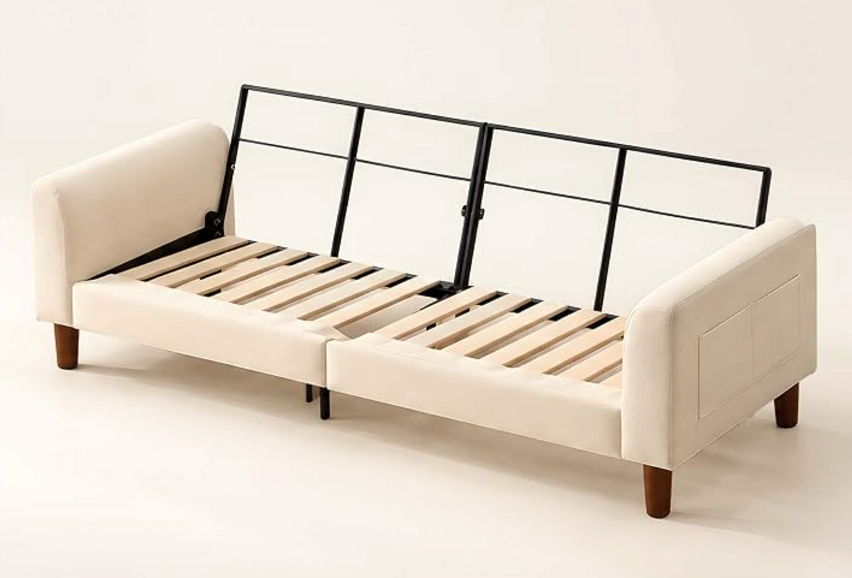Track Arm Tufted Sofa with Side Pocket Storage