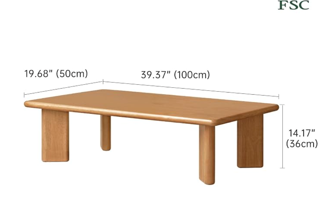 Solid Rubberwood Japanese Floor Table with Thick Block Legs