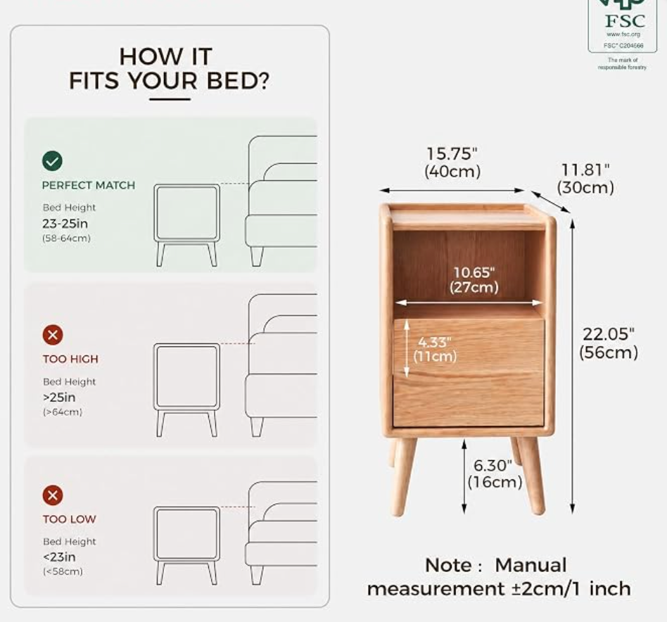Oak Solid Wood Narrow Nightstand