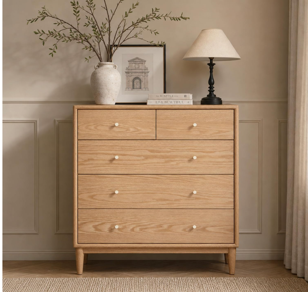 Oak Solid Wood, Rubber Wood Chest of Drawers