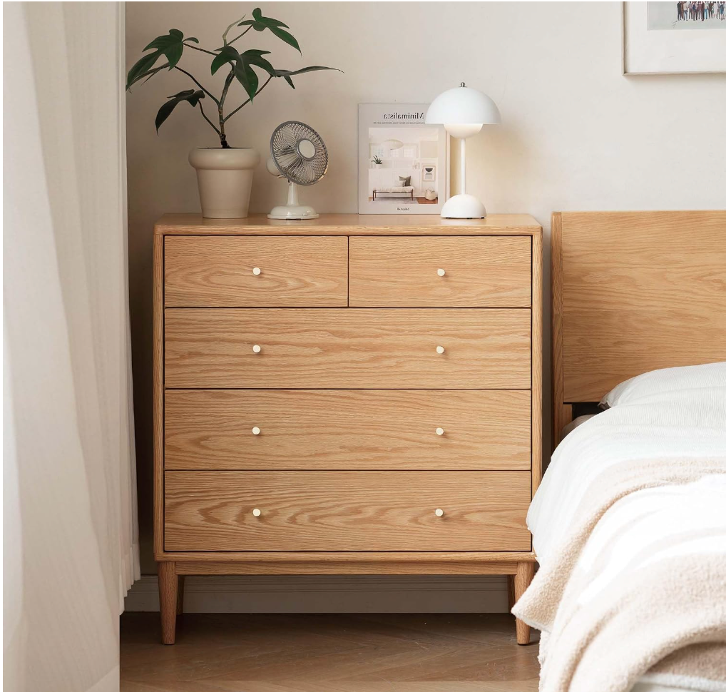 Oak Solid Wood, Rubber Wood Chest of Drawers