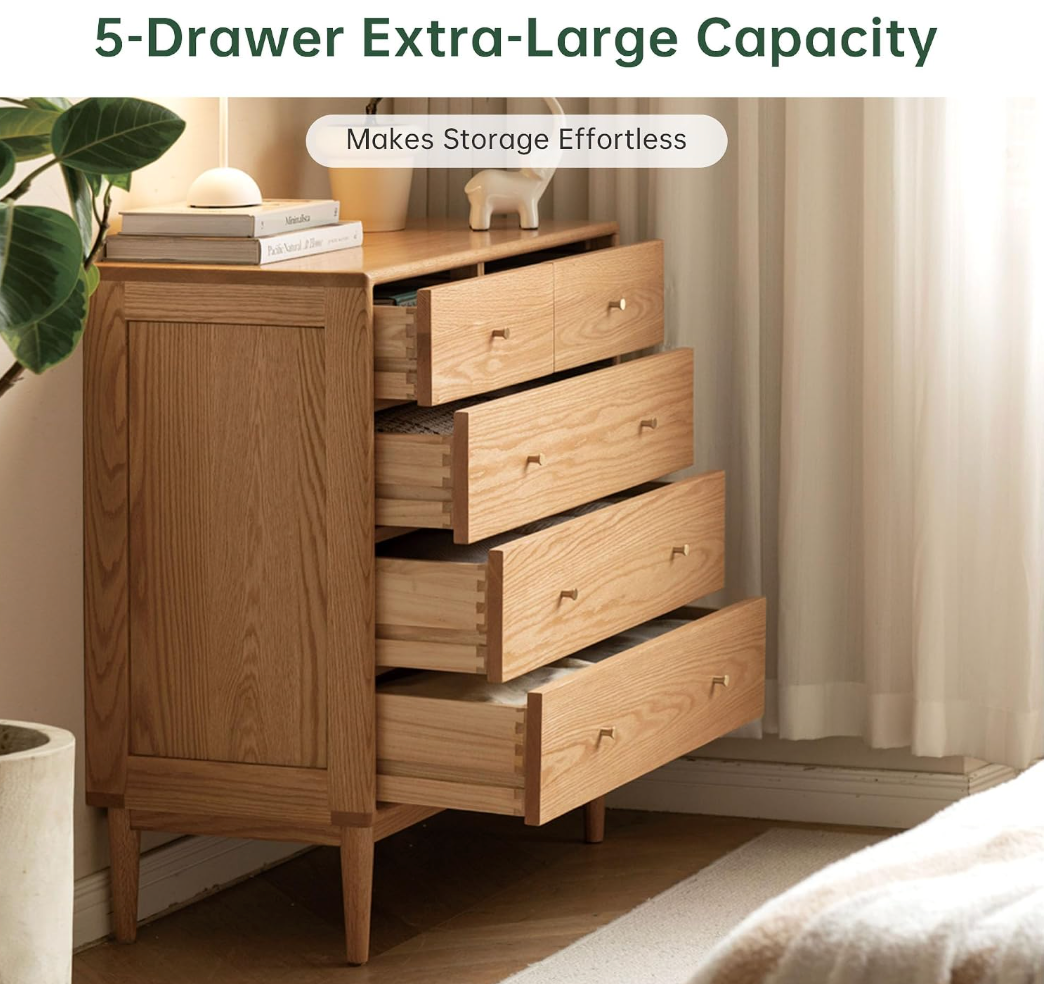 Oak Solid Wood, Rubber Wood Chest of Drawers