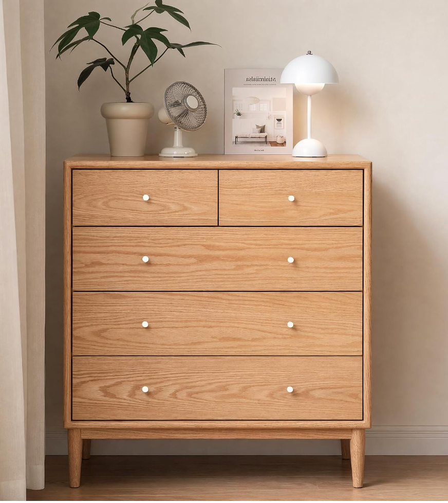 Oak Solid Wood, Rubber Wood Chest of Drawers