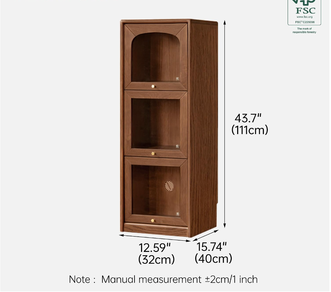 Oak Solid Wood Narrow Bookcase and Freestanding Storage Cabinet