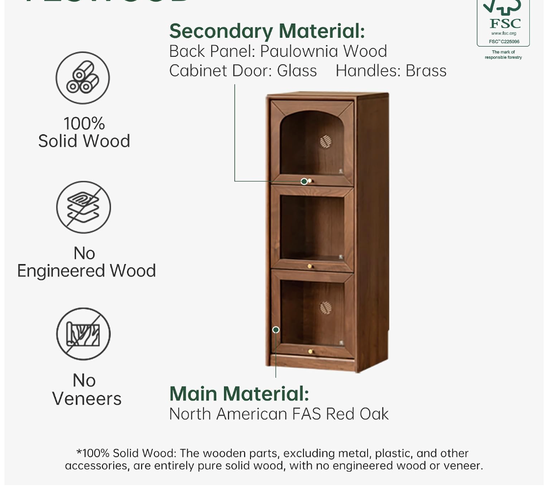 Oak Solid Wood Narrow Bookcase and Freestanding Storage Cabinet