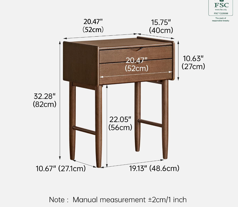 Rubberwood Solid Wood Corner Vanity Table, Walnut