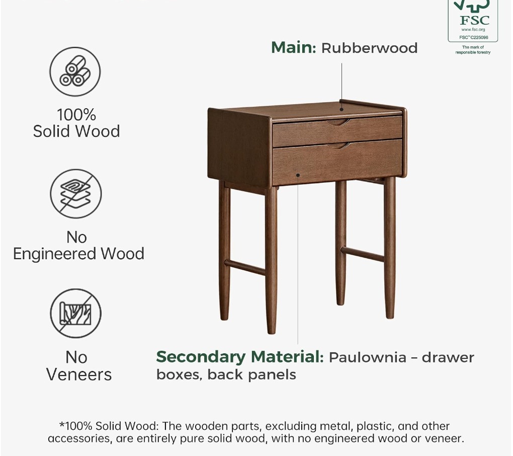 Rubberwood Solid Wood Corner Vanity Table, Walnut