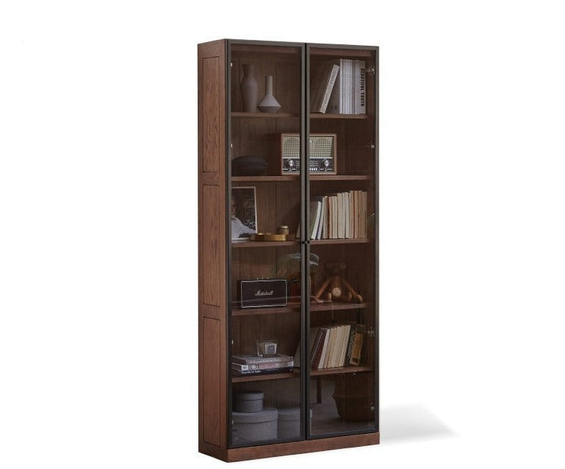 Solid Rubberwood, Oak Solid Wood Bookcase Modern With Glass Door