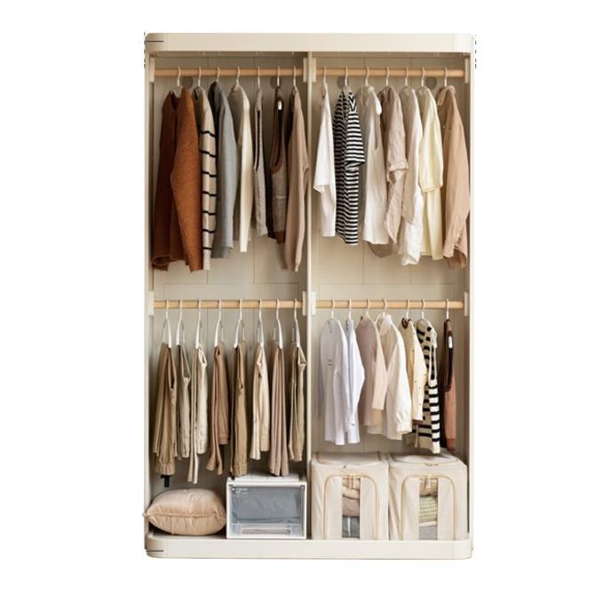 Poplar Solid Wood White Cream Walk-in Curtain Wardrobe.
