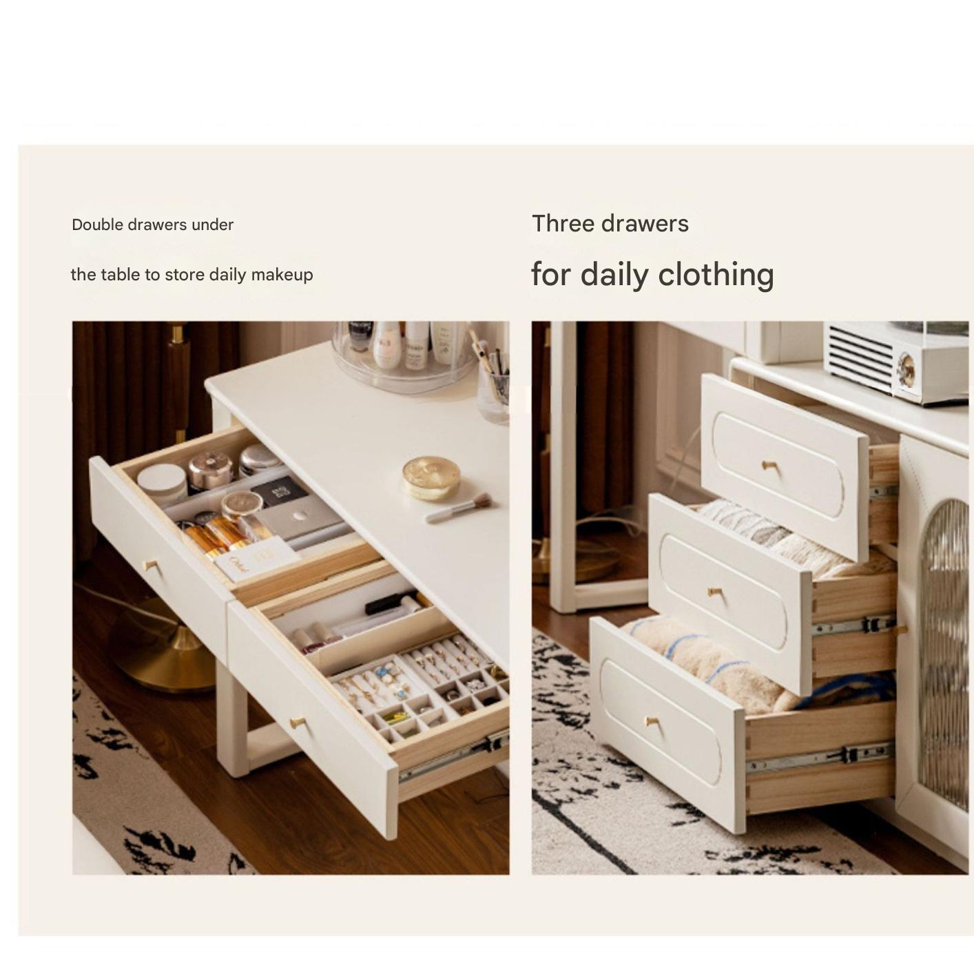 Solid Rubberwood White Cream Style Dressing Table.