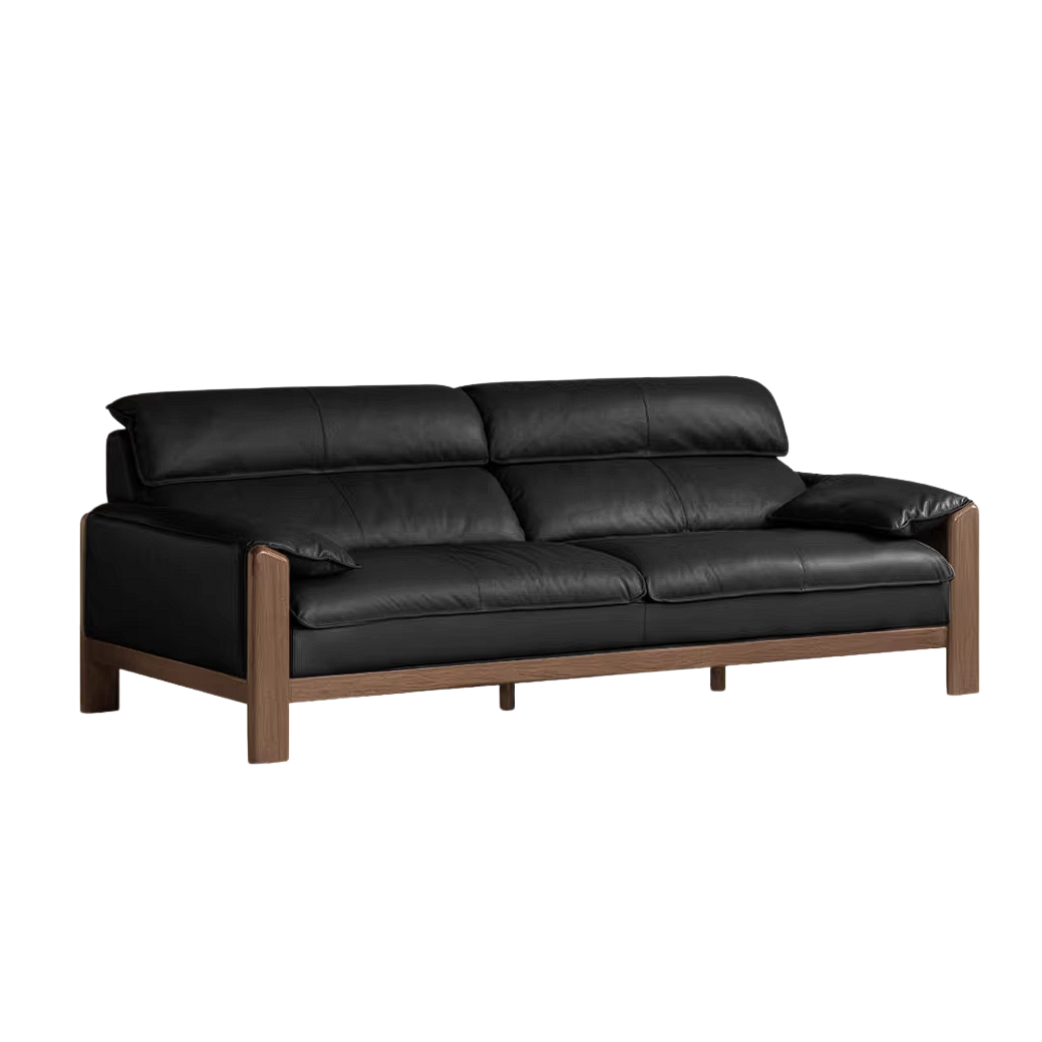 Oak Solid Wood, Sandalwood Sofa with Italian Light Luxury Leather Design