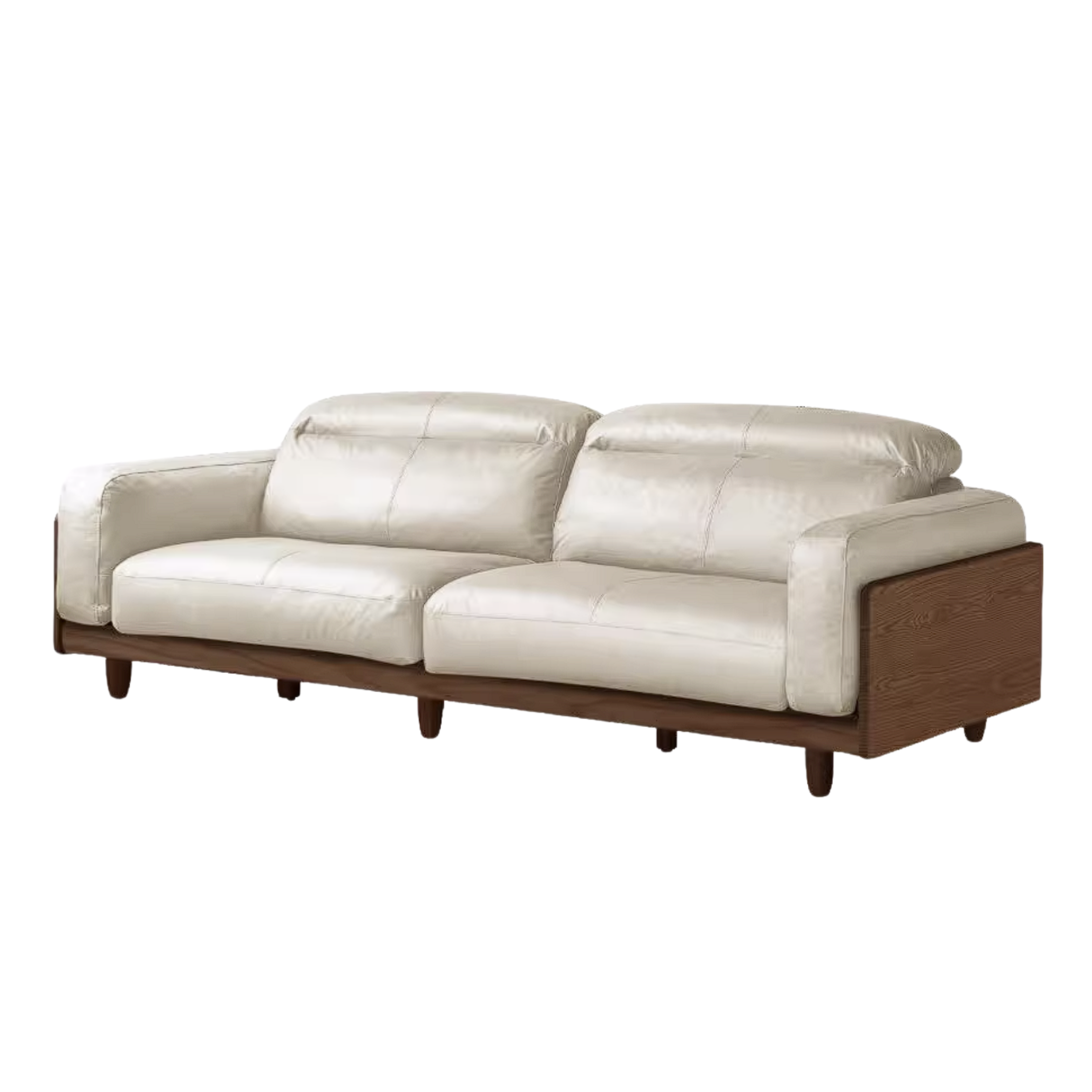 Ash Solid Wood Genuine leather Sofa with Solid Wood Frame and Adjustable Headrest