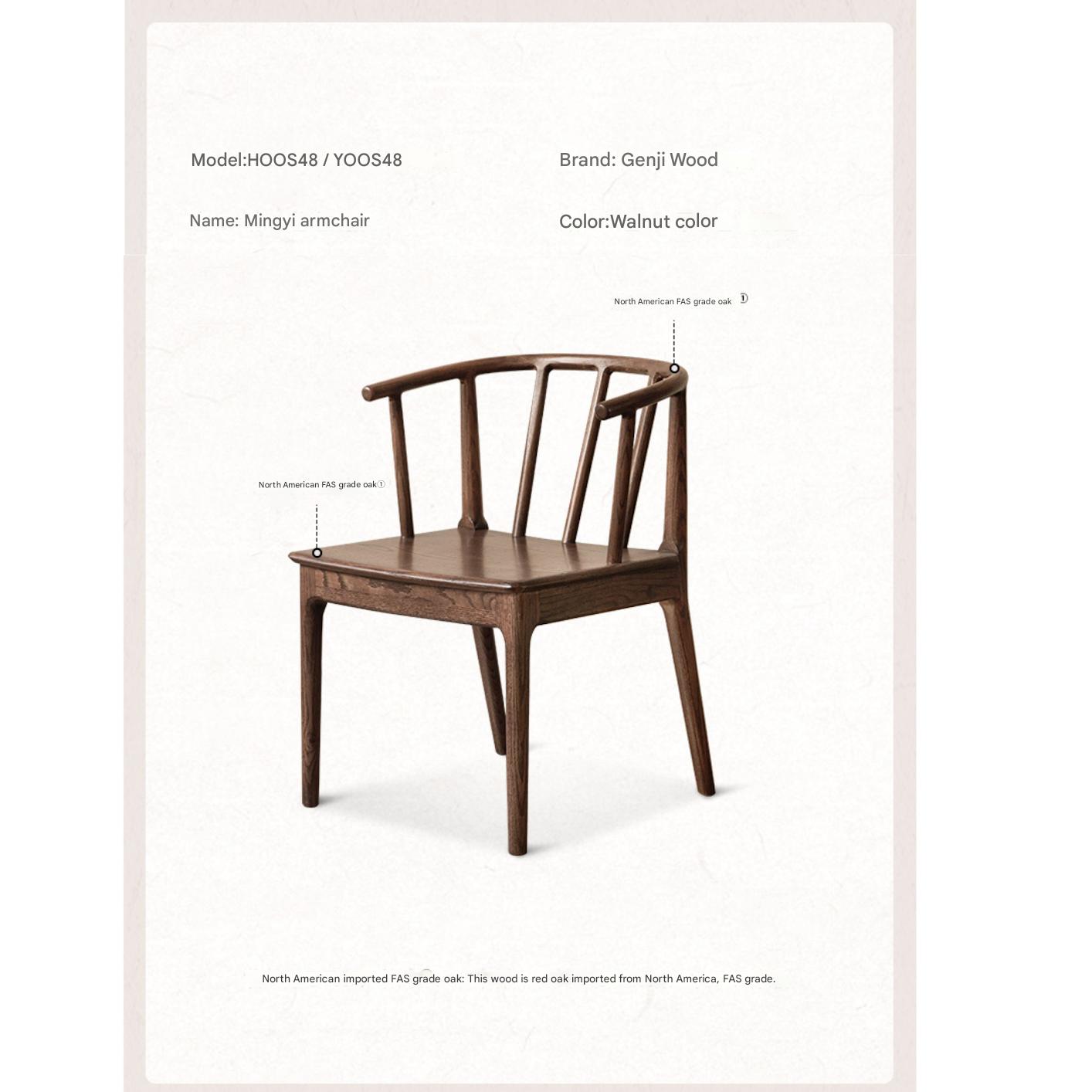 Black Walnut, Oak Solid Wood Round Tea Chair