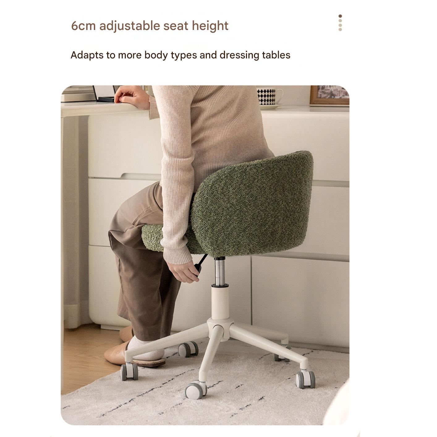 Eco-Leather, Imitation Sheepskin Adjustable Height Vanity Stool, Modern Minimalist Makeup Chair for Bedroom