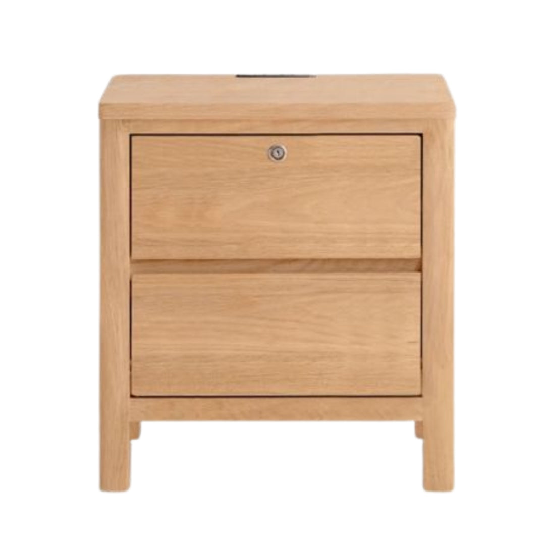 Oak Solid Wood, Solid Rubberwood Nightstand with Locker.