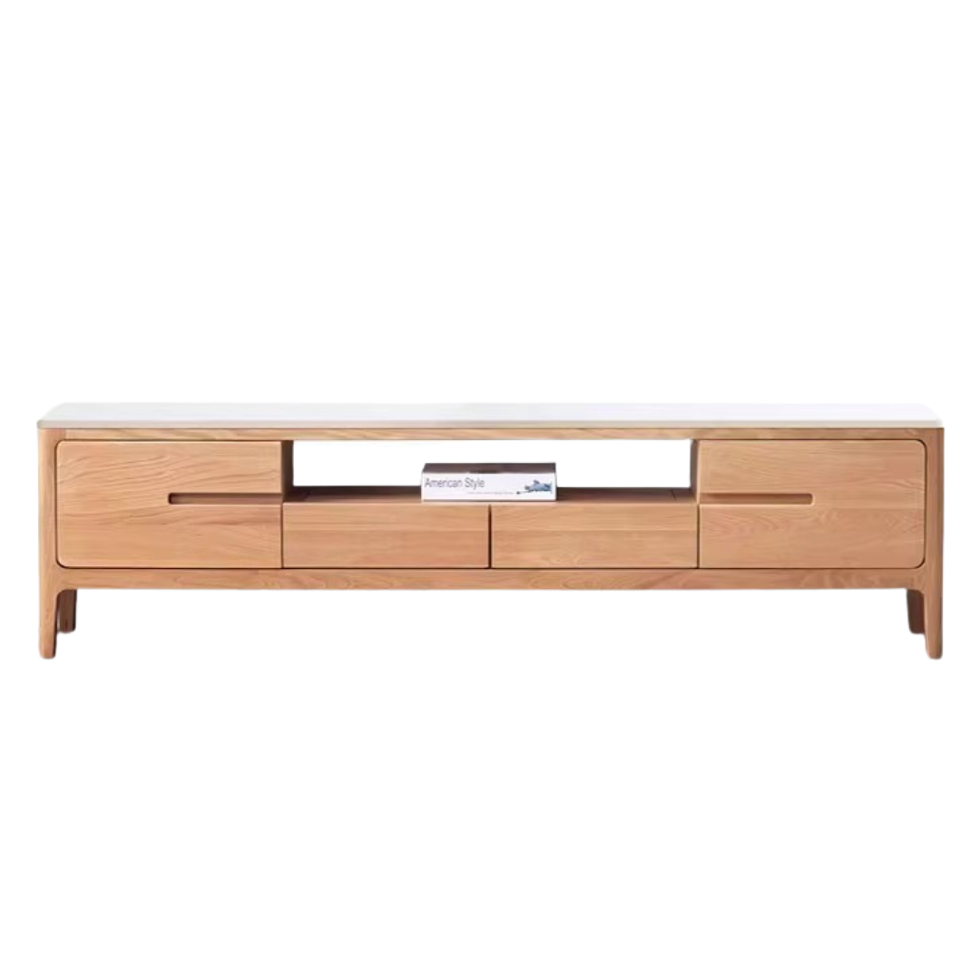 Solid Rubberwood, Oak Solid Wood TV Stand Slate Top.