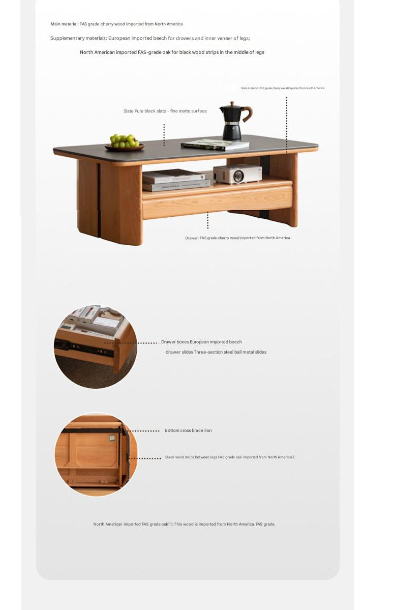 Cherry Solid Wood Modern Rock Plate Tea Table