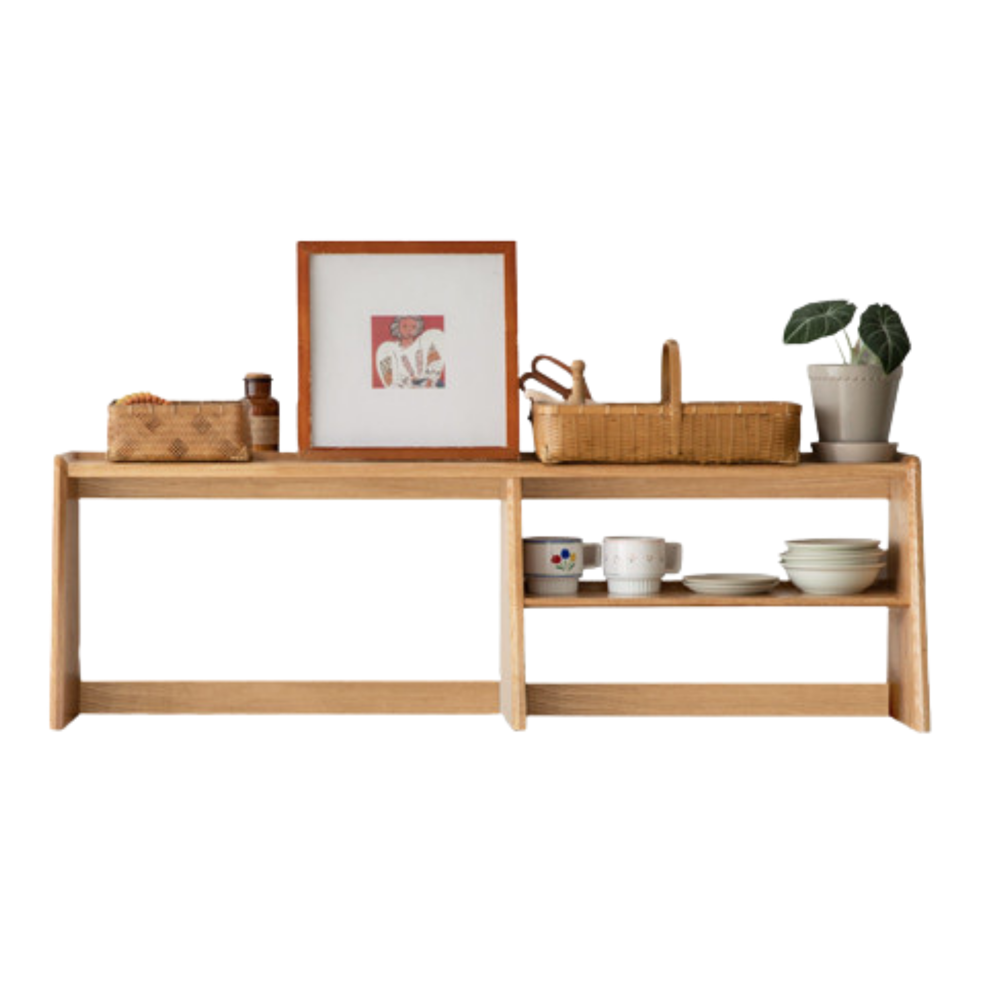 Oak Solid Wood, Solid Rubberwood Sideboard Shelf, Kitchen Shelf