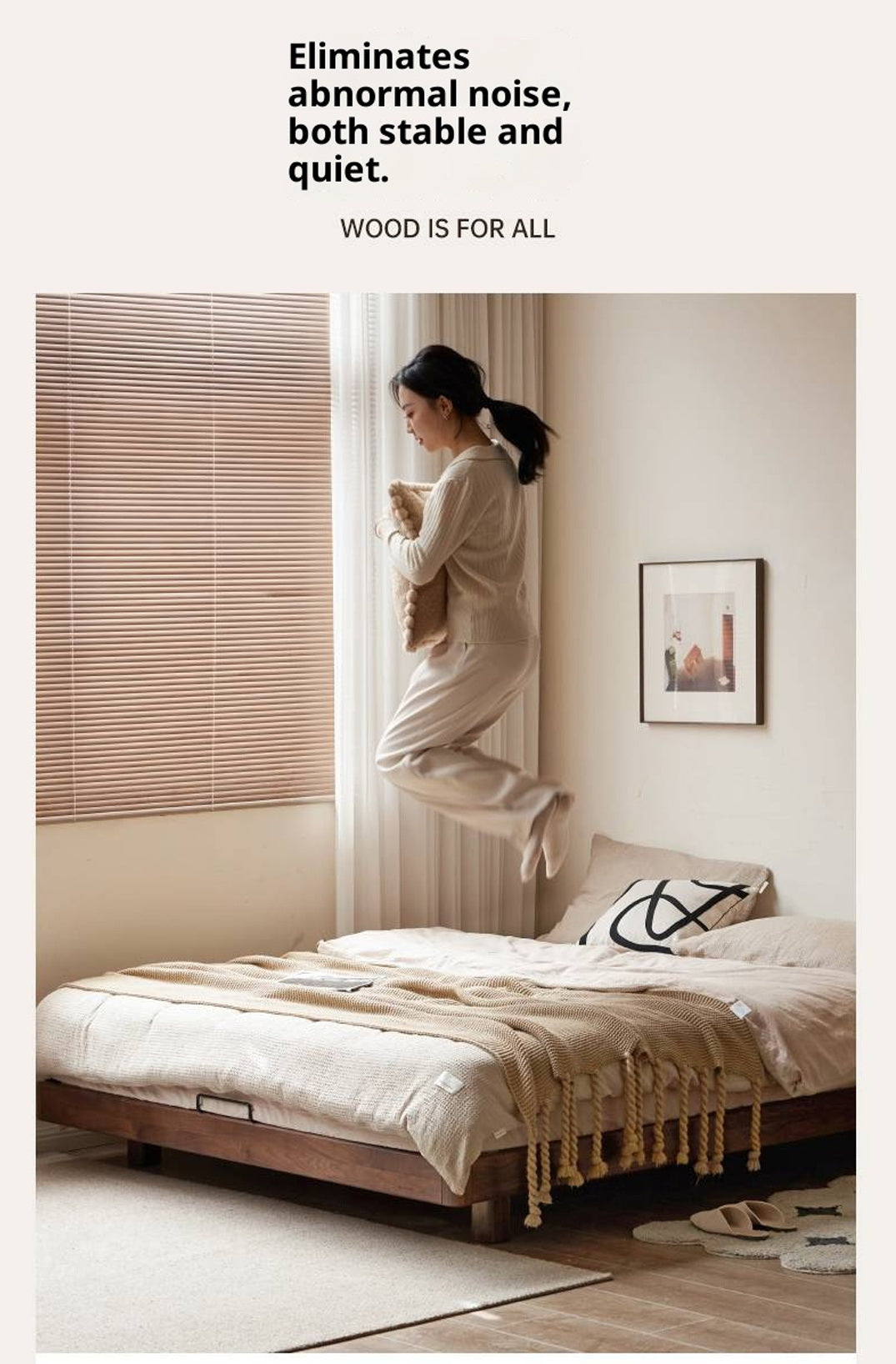 Black Walnut Solid Wood Platform Bed, Headboard-Free Bed