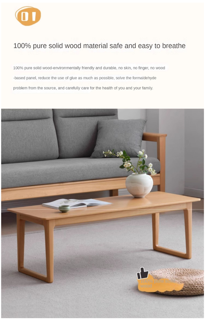 Beech Solid Wood Coffee Table, Low Table