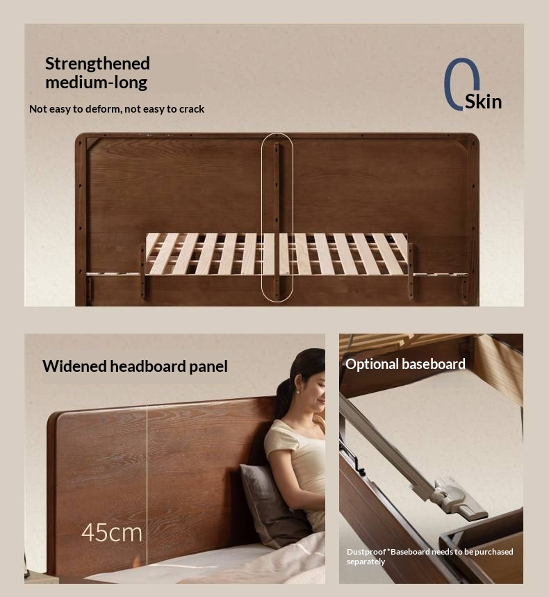 Oak Solid Wood Box Bed, Platform Box Bed, Headboard-Free Bed – Modern Minimalist Style