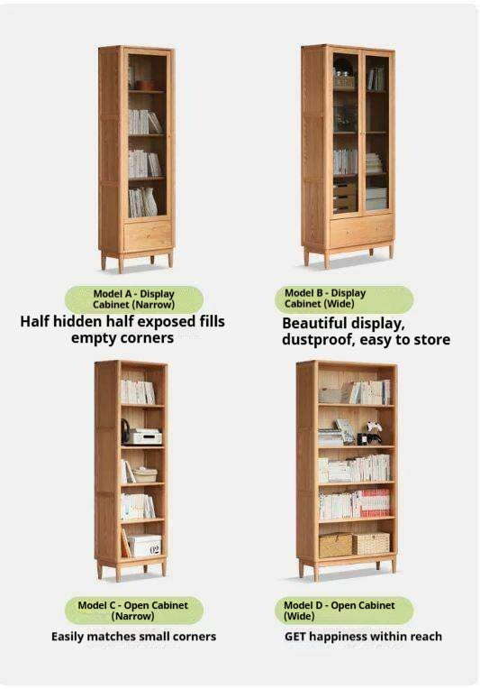 Oak, Ash Solid Wood Modern Glass Door Bookcase