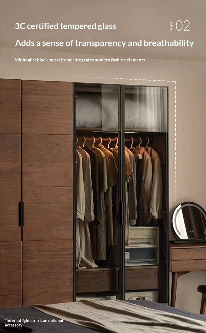 Black Walnut Solid Wood Wardrobe Combination Storage Cabinet