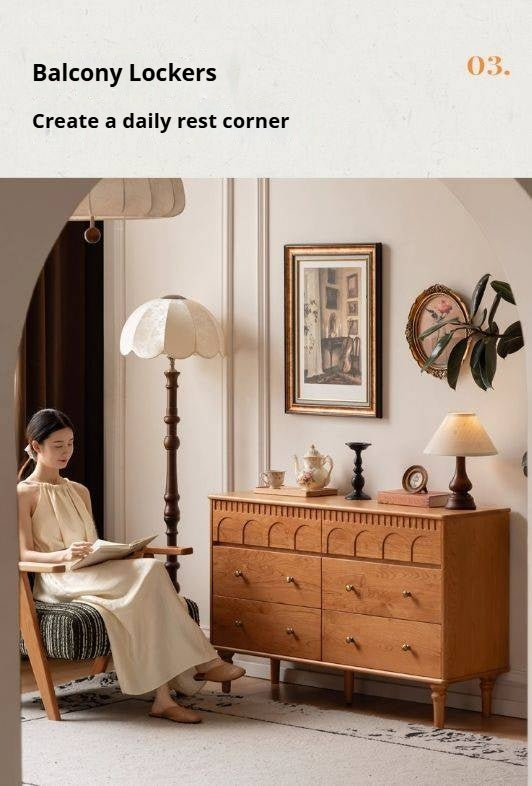 Cherry Solid Wood French Retro Bucket Cabinet