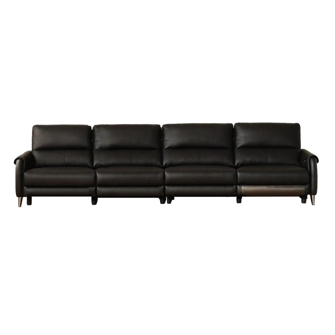 Genuine leather zero-wall electric recliner sofa with high backrest, deep cushioned seats
