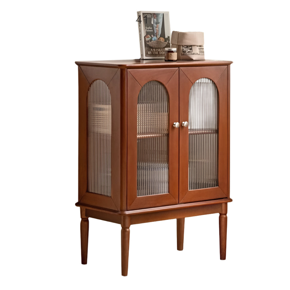 нет Poplar Solid Wood Side Cabinet French Retro Glass With Lights