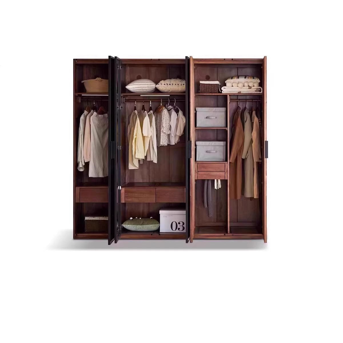Black Walnut Solid Wood Wardrobe Combination.
