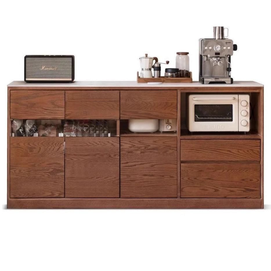 Black Walnut, Ash Solid Wood Rock Plate Storage Cabinet, Sideboard