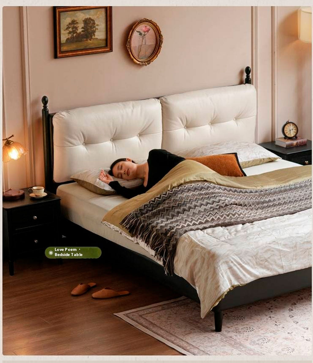 Genuine Leather Soft Bed French Retro Style